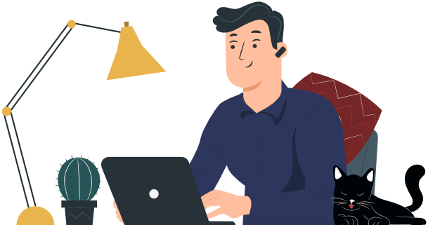 men working, cat resting